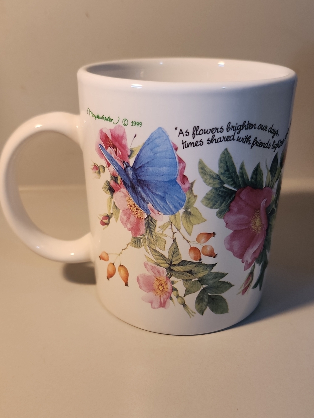 Vintage 1999 Avon Floral/Butterfly Coffee Mug by Marjolein Bastin